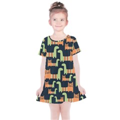 Seamless-pattern-with-cats Kids  Simple Cotton Dress by Salman4z