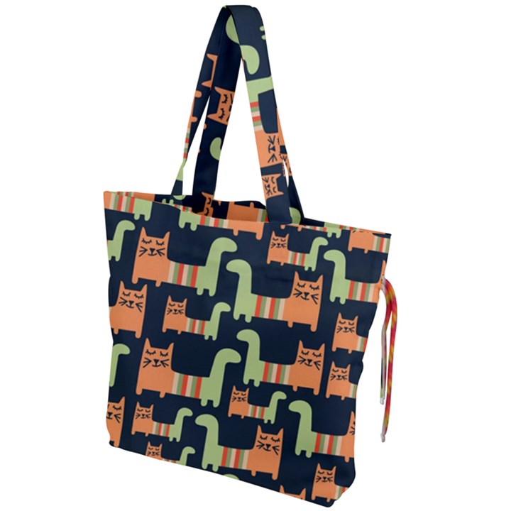 Seamless-pattern-with-cats Drawstring Tote Bag