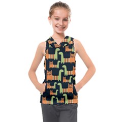 Seamless-pattern-with-cats Kids  Sleeveless Hoodie by Salman4z