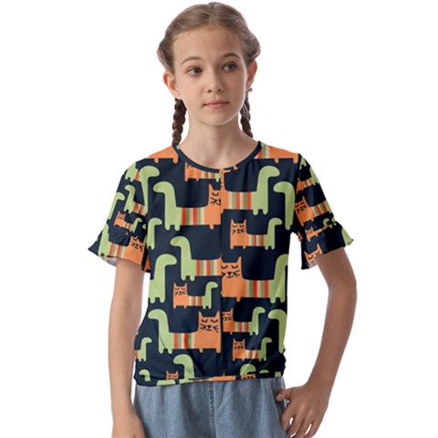 Seamless-pattern-with-cats Kids  Cuff Sleeve Scrunch Bottom Tee by Salman4z