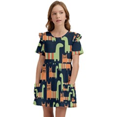 Seamless-pattern-with-cats Kids  Frilly Sleeves Pocket Dress by Salman4z