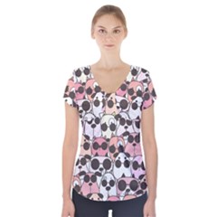 Cute-dog-seamless-pattern-background Short Sleeve Front Detail Top by Salman4z