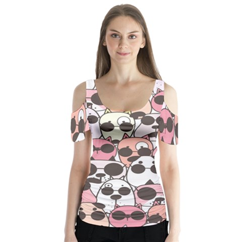 Cute-dog-seamless-pattern-background Butterfly Sleeve Cutout Tee  by Salman4z