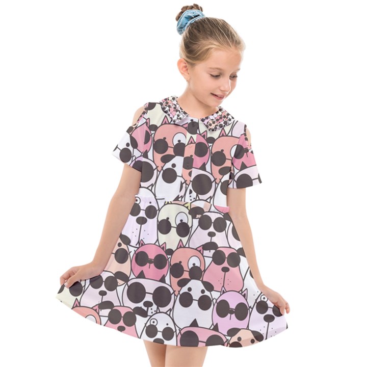 Cute-dog-seamless-pattern-background Kids  Short Sleeve Shirt Dress