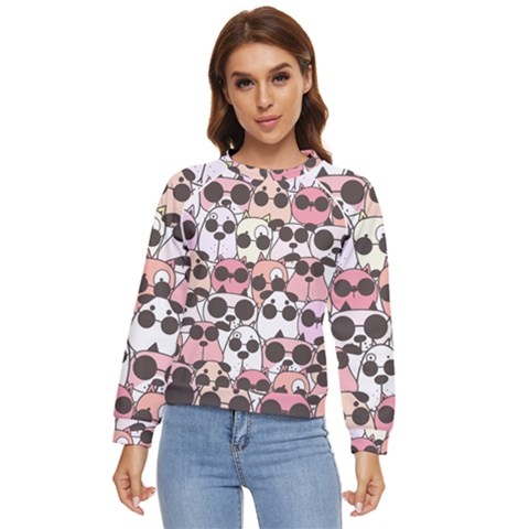 Cute-dog-seamless-pattern-background Women s Long Sleeve Raglan Tee by Salman4z