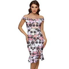 Cute-dog-seamless-pattern-background Off Shoulder Ruffle Split Hem Bodycon Dress by Salman4z