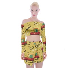 Childish-seamless-pattern-with-dino-driver Off Shoulder Top With Mini Skirt Set by Salman4z