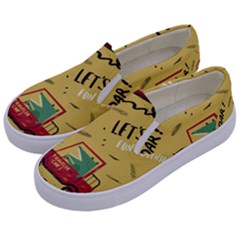 Childish-seamless-pattern-with-dino-driver Kids  Canvas Slip Ons by Salman4z