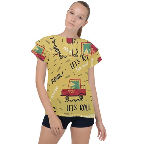 Childish-seamless-pattern-with-dino-driver Ruffle Collar Chiffon Blouse by Salman4z