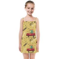 Childish-seamless-pattern-with-dino-driver Kids  Summer Sun Dress by Salman4z