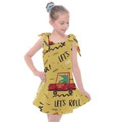 Childish-seamless-pattern-with-dino-driver Kids  Tie Up Tunic Dress by Salman4z