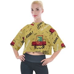 Childish-seamless-pattern-with-dino-driver Mock Neck Tee