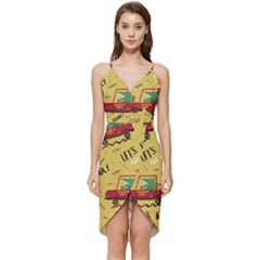 Childish-seamless-pattern-with-dino-driver Wrap Frill Dress