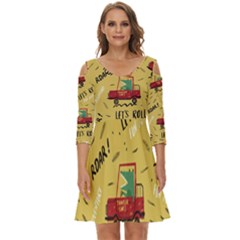 Childish-seamless-pattern-with-dino-driver Shoulder Cut Out Zip Up Dress by Salman4z