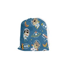 Seamless-pattern-funny-astronaut-outer-space-transportation Drawstring Pouch (small) by Salman4z