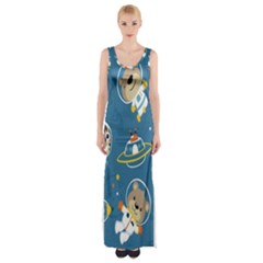 Seamless-pattern-funny-astronaut-outer-space-transportation Thigh Split Maxi Dress by Salman4z