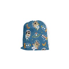 Seamless-pattern-funny-astronaut-outer-space-transportation Drawstring Pouch (xs) by Salman4z