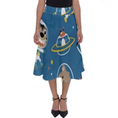 Seamless-pattern-funny-astronaut-outer-space-transportation Perfect Length Midi Skirt by Salman4z