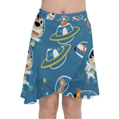 Seamless-pattern-funny-astronaut-outer-space-transportation Chiffon Wrap Front Skirt by Salman4z