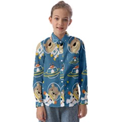 Seamless-pattern-funny-astronaut-outer-space-transportation Kids  Long Sleeve Shirt by Salman4z