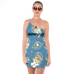 Seamless-pattern-funny-astronaut-outer-space-transportation One Shoulder Ring Trim Bodycon Dress by Salman4z