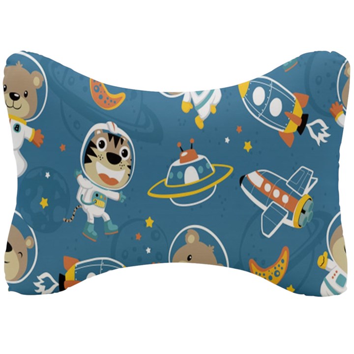 Seamless-pattern-funny-astronaut-outer-space-transportation Seat Head Rest Cushion