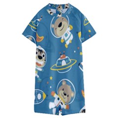 Seamless-pattern-funny-astronaut-outer-space-transportation Kids  Boyleg Half Suit Swimwear by Salman4z