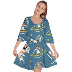 Seamless-pattern-funny-astronaut-outer-space-transportation Velour Kimono Dress by Salman4z