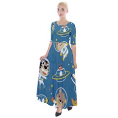 Seamless-pattern-funny-astronaut-outer-space-transportation Half Sleeves Maxi Dress by Salman4z