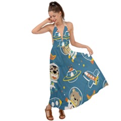 Seamless-pattern-funny-astronaut-outer-space-transportation Backless Maxi Beach Dress by Salman4z