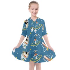 Seamless-pattern-funny-astronaut-outer-space-transportation Kids  All Frills Chiffon Dress by Salman4z