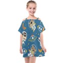 Seamless-pattern-funny-astronaut-outer-space-transportation Kids  One Piece Chiffon Dress View1