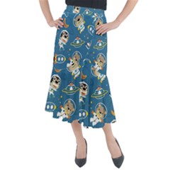 Seamless-pattern-funny-astronaut-outer-space-transportation Midi Mermaid Skirt by Salman4z