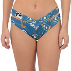 Seamless-pattern-funny-astronaut-outer-space-transportation Double Strap Halter Bikini Bottoms by Salman4z