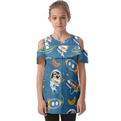 Seamless-pattern-funny-astronaut-outer-space-transportation Fold Over Open Sleeve Top by Salman4z