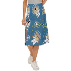 Seamless-pattern-funny-astronaut-outer-space-transportation Midi Panel Skirt by Salman4z