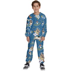 Seamless-pattern-funny-astronaut-outer-space-transportation Kids  Sweatshirt Set by Salman4z