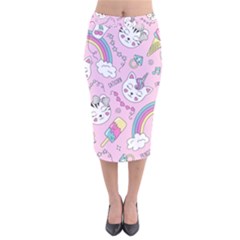 Beautiful-cute-animals-pattern-pink Velvet Midi Pencil Skirt by Salman4z