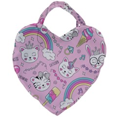 Beautiful-cute-animals-pattern-pink Giant Heart Shaped Tote by Salman4z