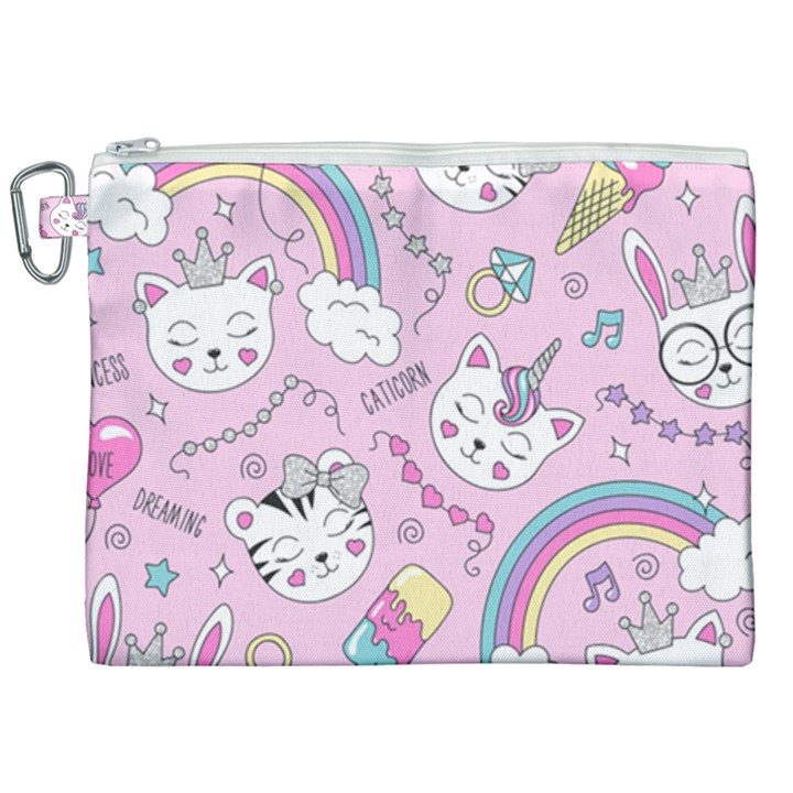 Beautiful-cute-animals-pattern-pink Canvas Cosmetic Bag (XXL)