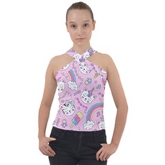 Beautiful-cute-animals-pattern-pink Cross Neck Velour Top by Salman4z