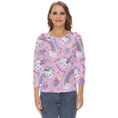 Beautiful-cute-animals-pattern-pink Cut Out Wide Sleeve Top