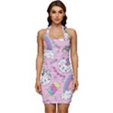 Beautiful-cute-animals-pattern-pink Sleeveless Wide Square Neckline Ruched Bodycon Dress View1