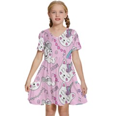 Beautiful-cute-animals-pattern-pink Kids  Short Sleeve Tiered Mini Dress by Salman4z