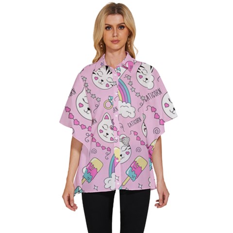 Beautiful-cute-animals-pattern-pink Women s Batwing Button Up Shirt by Salman4z