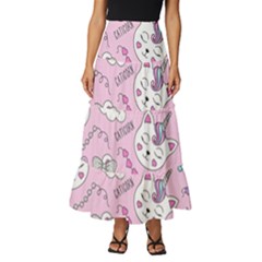 Beautiful-cute-animals-pattern-pink Tiered Ruffle Maxi Skirt by Salman4z