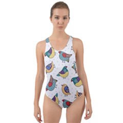 Seamless-pattern-with-hand-drawn-bird-black Cut-out Back One Piece Swimsuit by Salman4z