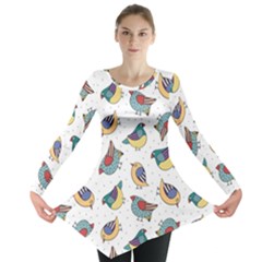 Seamless-pattern-with-hand-drawn-bird-black Long Sleeve Tunic  by Salman4z