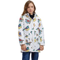 Seamless-pattern-with-hand-drawn-bird-black Kids  Hooded Longline Puffer Jacket by Salman4z