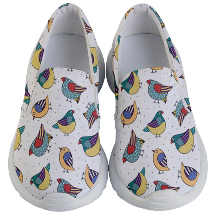 Seamless-pattern-with-hand-drawn-bird-black Kids Lightweight Slip Ons